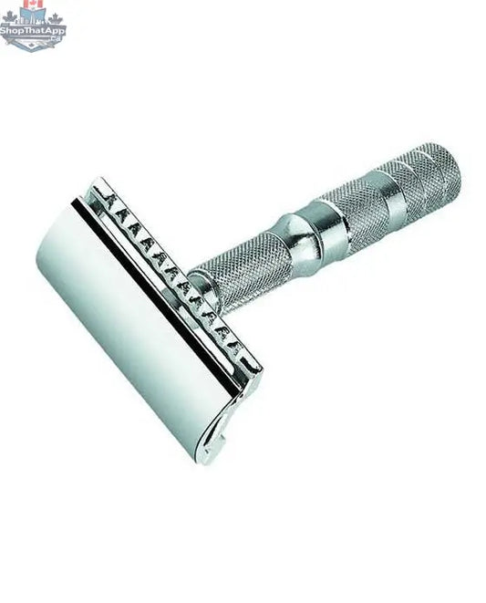 Merkur Safety Razor 3-Piece Travel DE Razor with Leather Case - Chrome Finish, Travel Size - Shopthatapp.ca