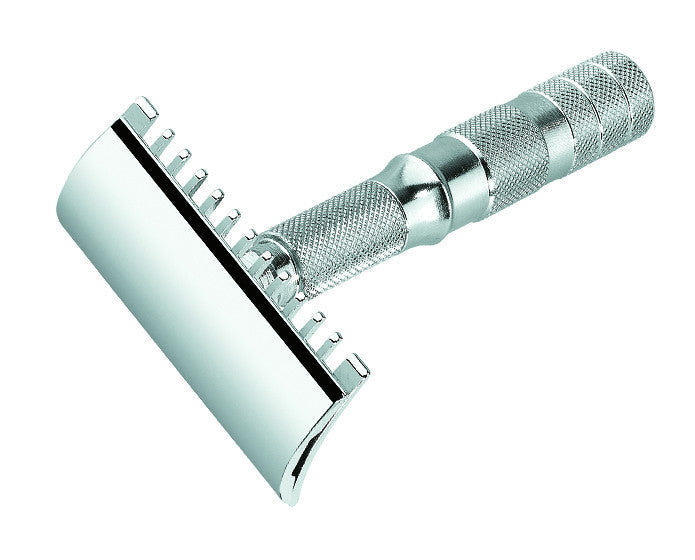Merkur Safety Razor 3-Piece Travel DE Razor with Leather Case - Chrome Finish, Travel Size