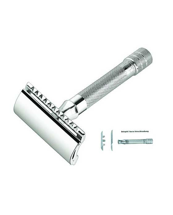 Merkur 33C Safety Razor - 3-Piece DE Razor with Closed Comb and Knurled Standard Handle in Chrome