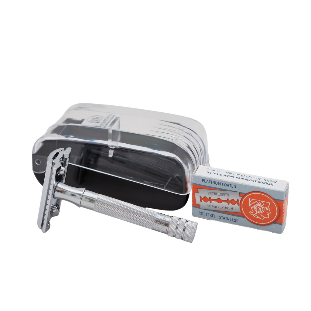 Merkur 333C Double-Edge Safety Razor Set with Bright Chrome Finish and 10 Blades