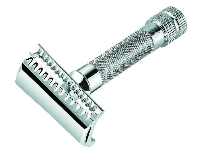 Merkur 37C Slantbar Safety Razor with Knurled Extra Thick Handle, Chrome Finish