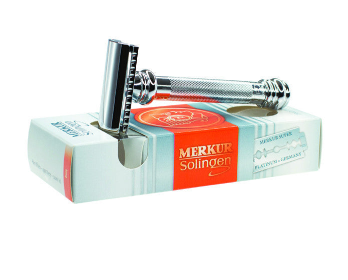 Merkur 39C Slant Bar Razor - 2-Piece DE Safety Razor with Barberpole Long Heavy Handle in Chrome