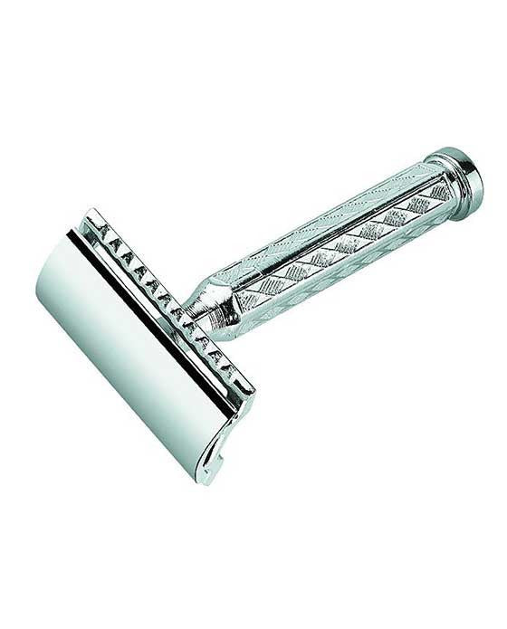Merkur 42C Safety Razor - 3-Piece DE Closed Comb with Classic 1906 Etched Chrome Handle