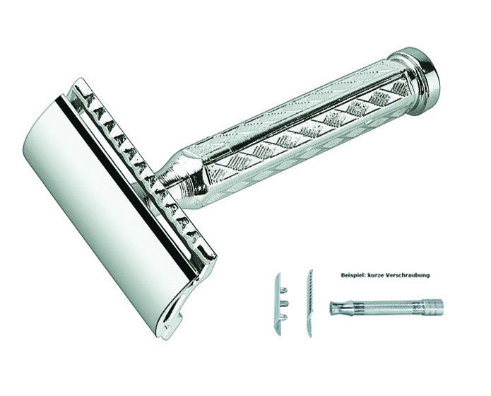 Merkur 42C Safety Razor - 3-Piece DE Closed Comb with Classic 1906 Etched Chrome Handle