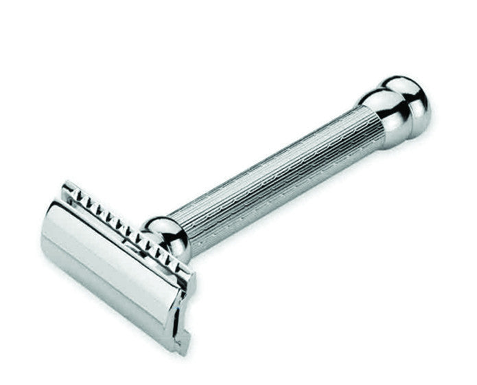 Merkur DE Safety Razor - 2-Piece Closed Comb with Extra Long Engine-Turned Chrome Handle