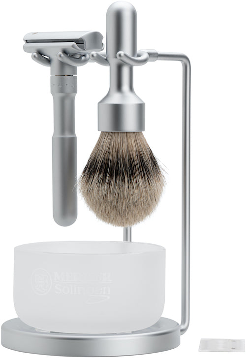 Merkur Razor and Brush Stand – Satin Chrome Finish for Elegant Grooming