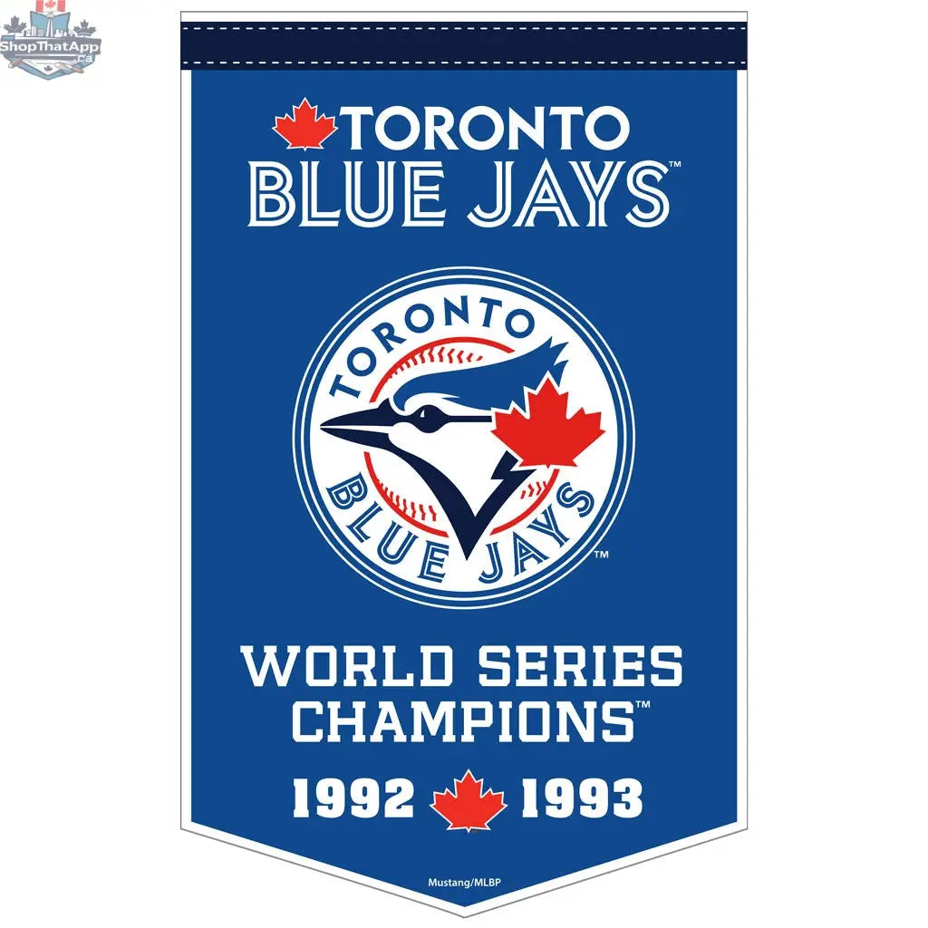 Toronto Blue Jays wall banner, Dynasty 10x15 inch felt decor featuring team logo and colors, ideal for sports fans' rooms.
