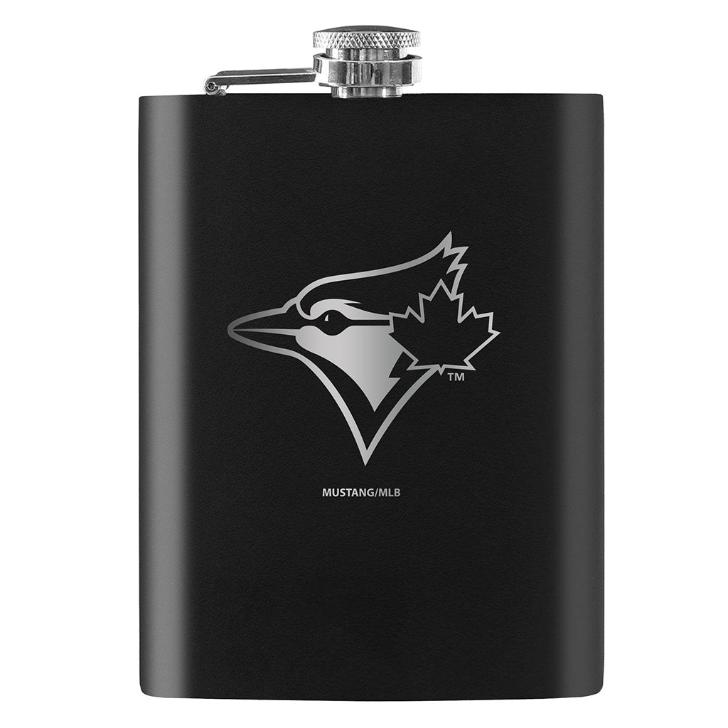 Toronto Blue Jays Flask | Black Laser-Etched 8oz - Www.Shopthatapp.ca
