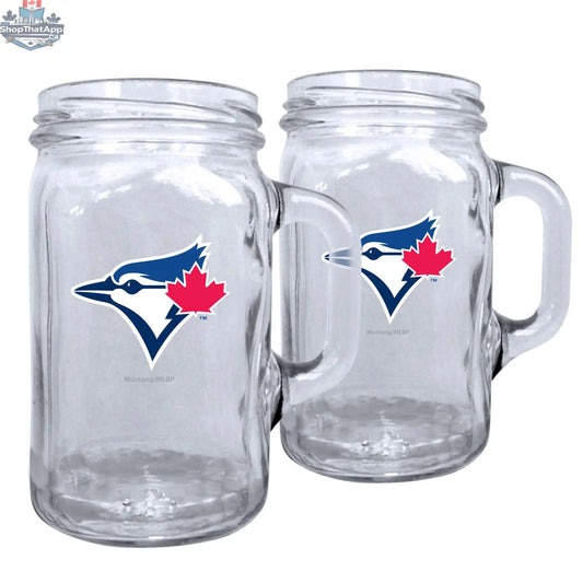 Set of two Toronto Blue Jays mug drinkware featuring team logo and blue design, ideal for fans and stylish beverage use.