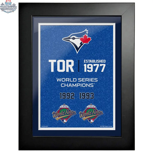 Framed Toronto Blue Jays wall art, 12x16 size, featuring World Series Empire display, sports decor for baseball fans.