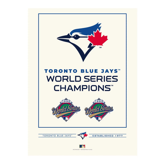 Toronto Blue Jays World Series Collection 12x16 wall decor print featuring team logo and vibrant team colors.