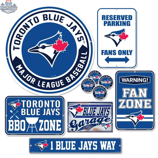 Toronto Blue Jays wall decor fan set featuring seven MLB team-themed signs for passionate baseball supporters.
