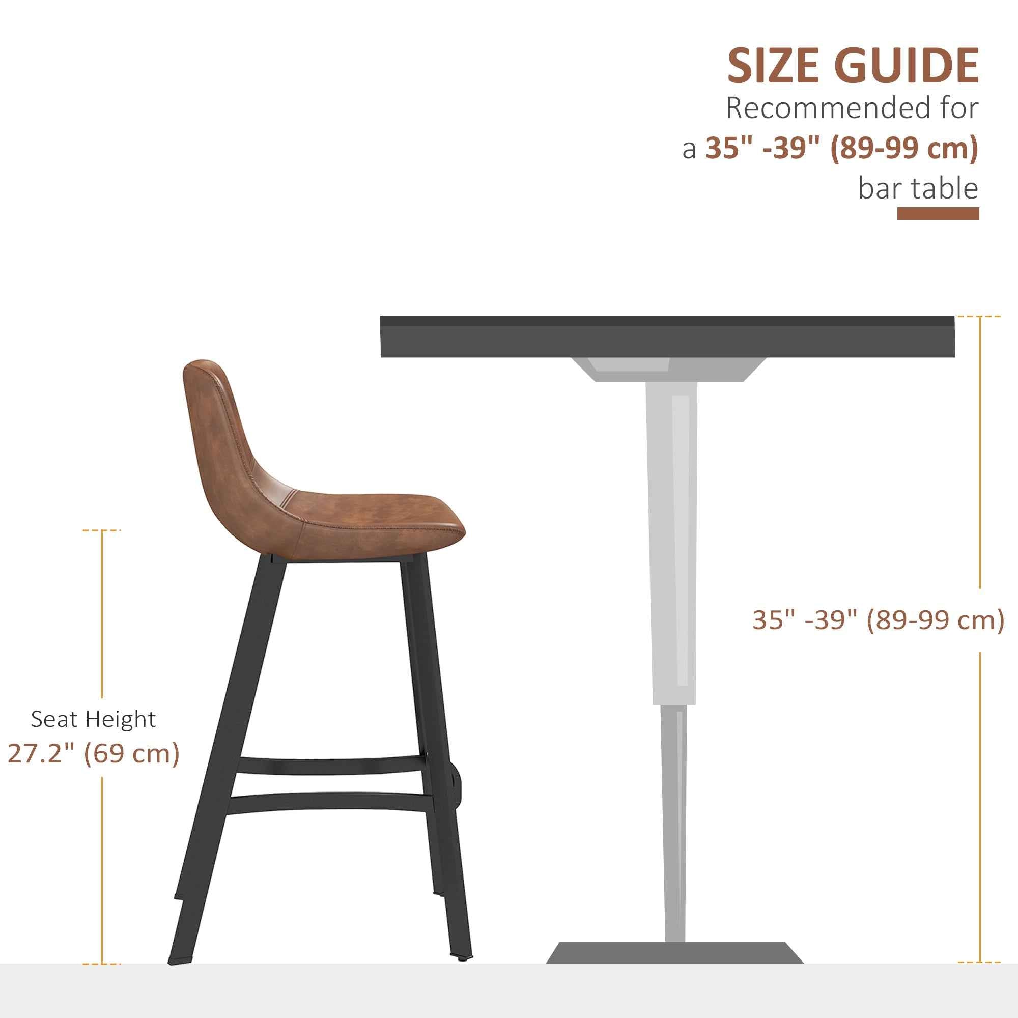 Andre Counter Height Stools with  Backrest and Steel Legs-Set of 2-Brown