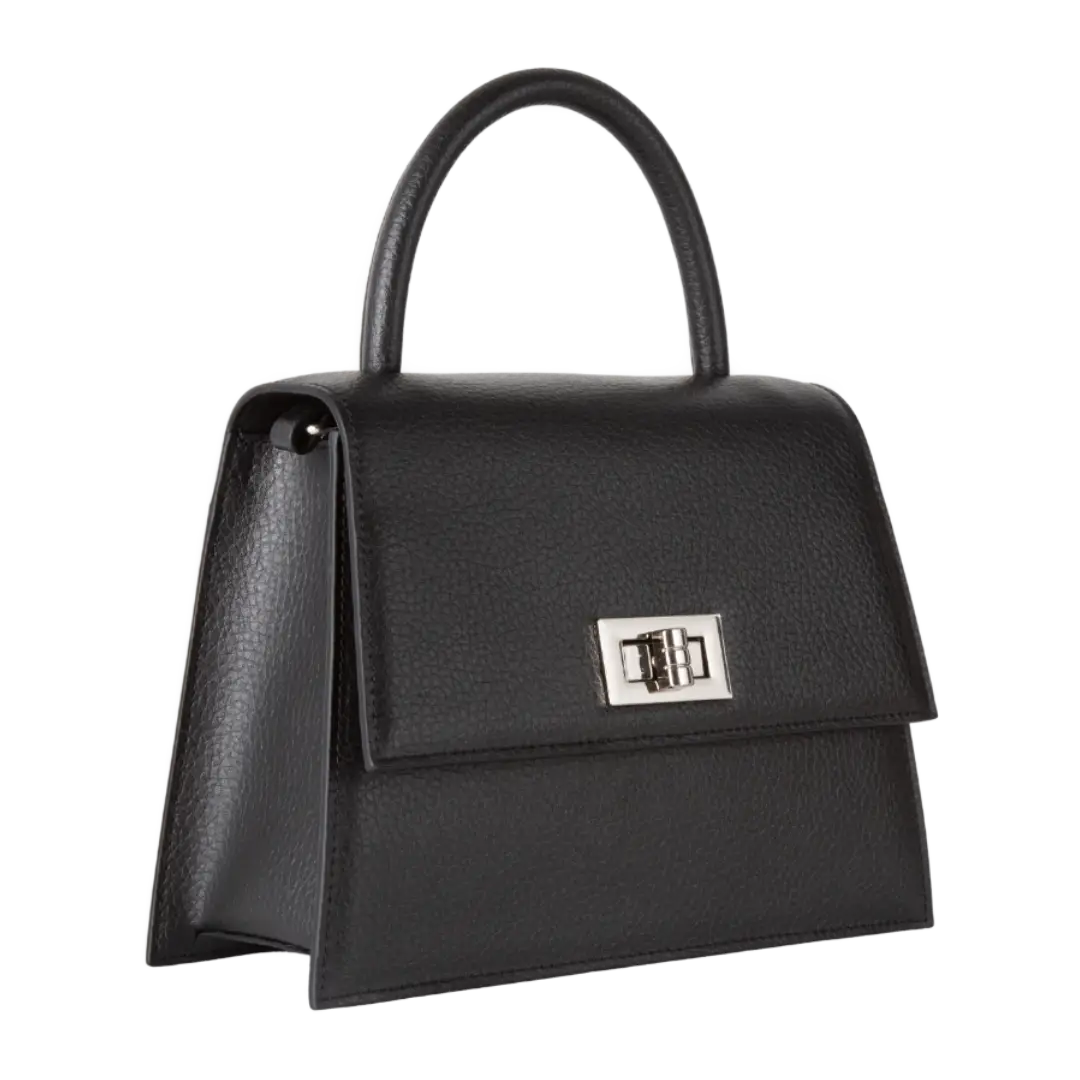 Black Origyn 03 vegan leather handbag made with plastic-free MIRUM® material, featuring a sleek, minimalist design.