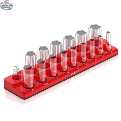 Olsa Tools Canada 2-Row Magnetic Socket Holders for 1/2 inch drive Click Torque Wrench, organized with magnetic socket slots