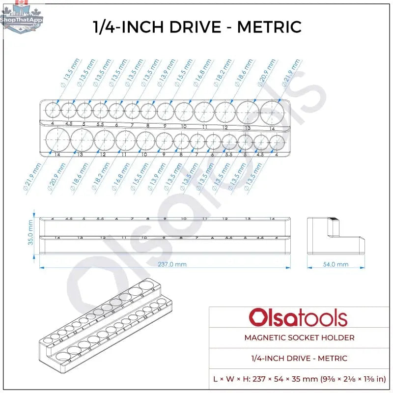 Olsa Tools Canada 2-Row Magnetic Socket Holders for 1/2 Drive Click Torque Wrench, organized socket storage system