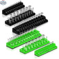 Olsa Tools Canada 2-Row Magnetic Socket Holders for 1/2 inch Drive Click Torque Wrench, black with green accents, organized sockets.