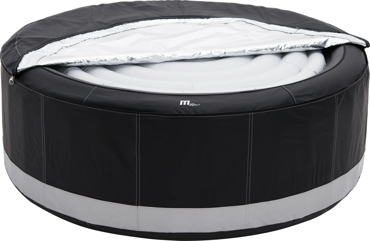 Zoppinh MSPA Camaro inflatable hot tub in a backyard setting, featuring six seats and built-in control panel for relaxing spa experience.