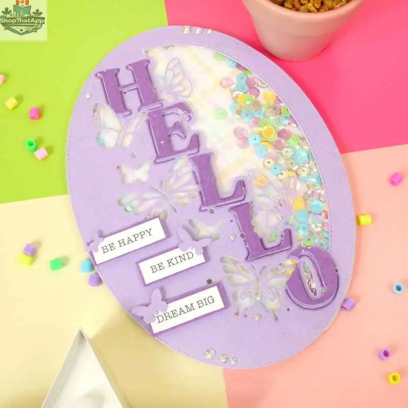 Moonstone Edge Dies for card making by Ecstasy Crafts, featuring a hello sentiment and decorative edge design for die cutting projects.