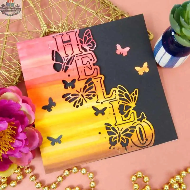 Moonstone Edge Dies by Ecstasy Crafts for die cutting, featuring a "Hello" sentiment for beautiful card making projects.