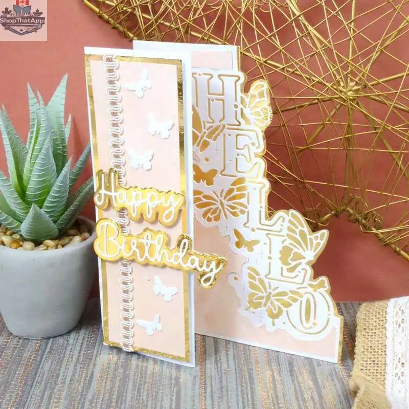 Moonstone Edge Dies by Ecstasy Crafts for die cutting, featuring a "Hello" greeting and decorative edge design for card making.