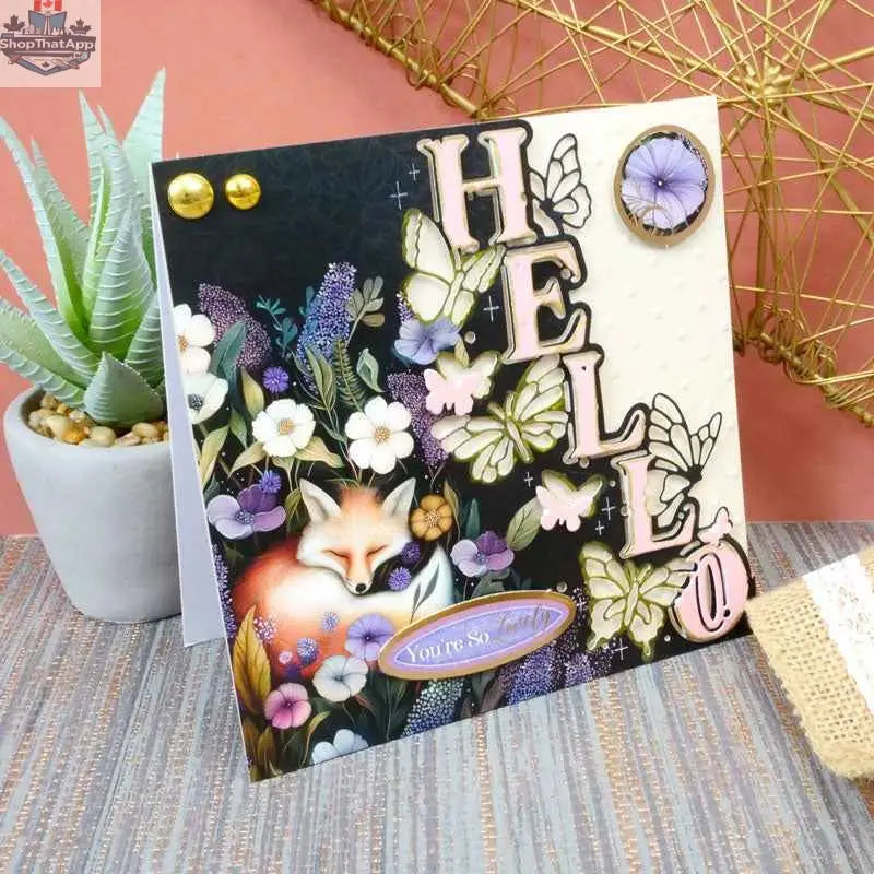 Moonstone Edge Dies by Ecstasy Crafts for die cutting, featuring a "Hello" design, perfect for beautiful card making projects.