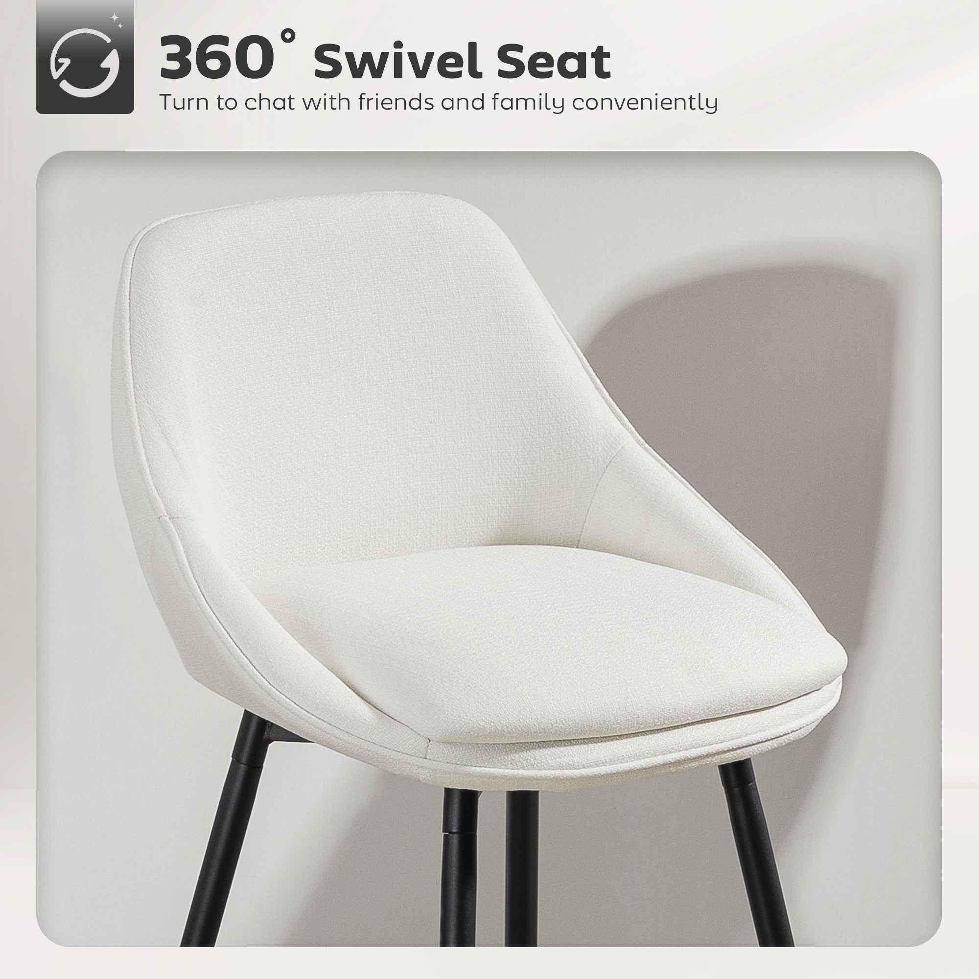 Reece 26" Counter Height Stools with Swivel and Backrest-Set of 2-Cream White