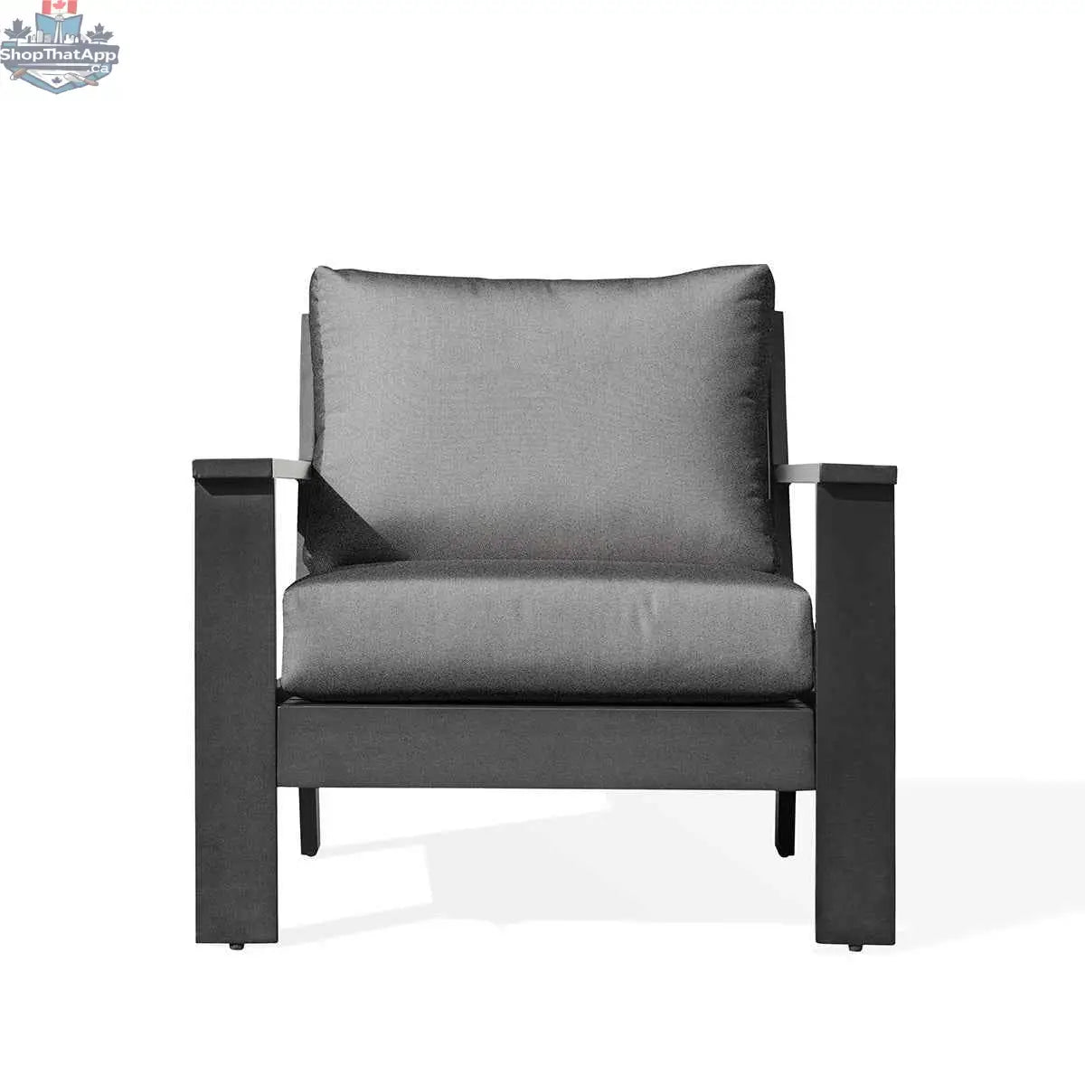 Magnolia black aluminum club chair by Krikacy with Sunbrella® cushions, featuring a sleek design and comfortable seating.
