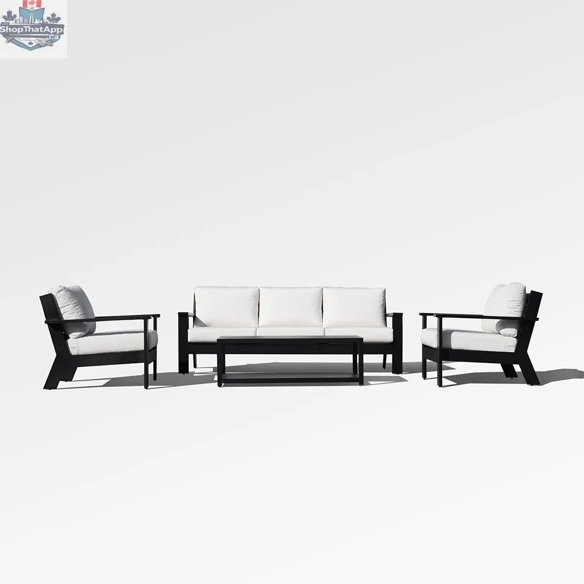 Magnolia black aluminum sofa set with Sunbrella® cushions by Enclover, featuring sleek modern design and comfortable seating.