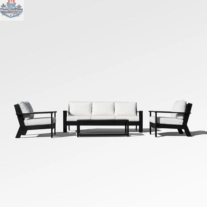 Magnolia black aluminum sofa set with Sunbrella® cushions by Enclover, featuring sleek modern design and comfortable seating.