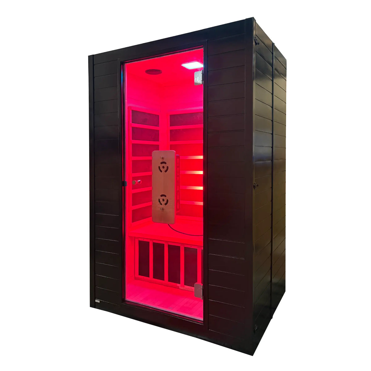 Zoppinh Blisspod Malmo infrared red light sauna for two with LED chromotherapy and low EMF design, featuring red light therapy panels.