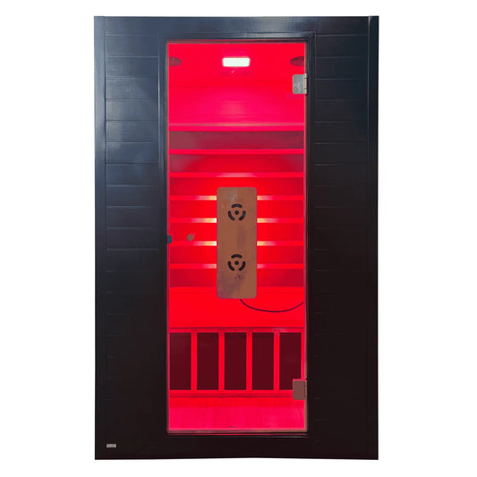 Zoppinh Blisspod Malmo infrared sauna for two with red light therapy, LED chromotherapy, and low EMF design in a modern setup.