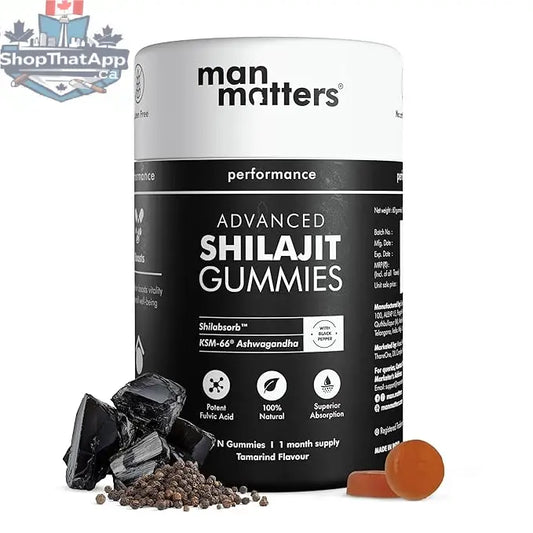Prithvi Mart Man Matters Himalayan Shilajit Gummies with fulvic acid, ashwagandha, and black pepper for stamina and energy.