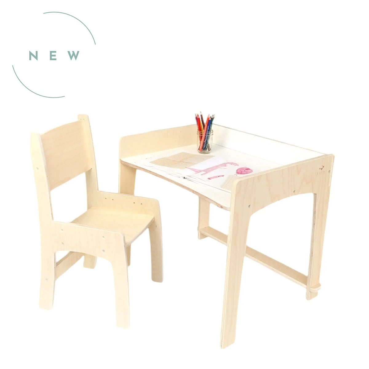 Maple-natural LUMEN big kid desk and chair by Sapiens Child, adjustable height study furniture for growing children.