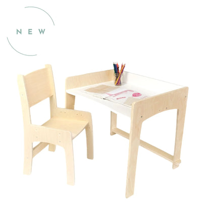 Maple-white LUMEN Big Kid Desk and Chair by Sapiens Child, adjustable height study table for growing children.
