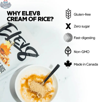 Cream of rice breakfast bowl with maple brown sugar flavor from Elev8, topped with a drizzle of syrup and sweet brown sugar.