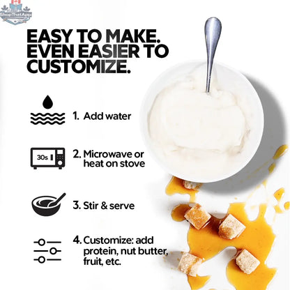 Cream of rice breakfast bowl with maple brown sugar flavor from Elev8, topped with a drizzle of syrup and cinnamon.