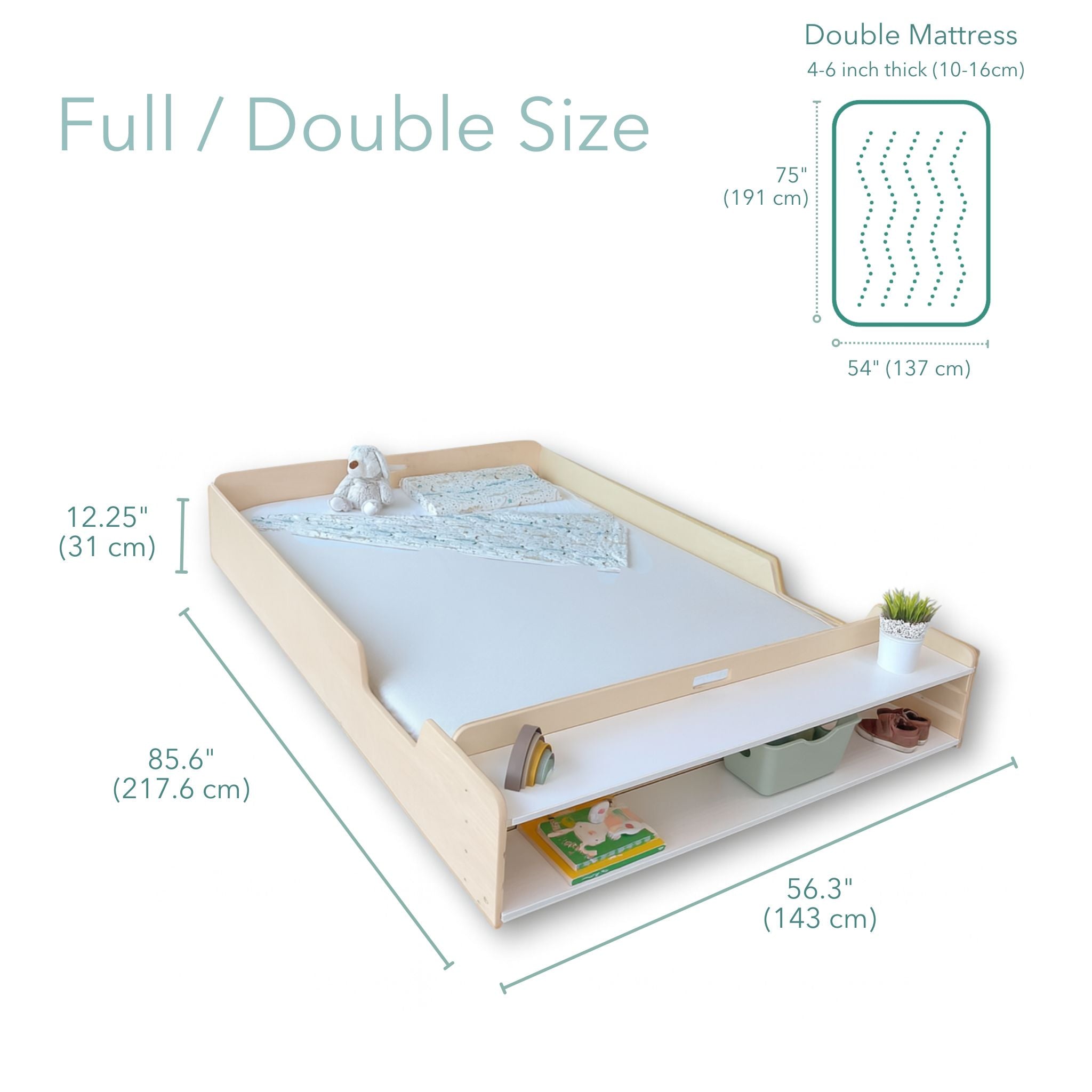 APPLE FULL Montessori Floor Bed with Shelves - Child-Friendly Design by - Shopthatapp.ca