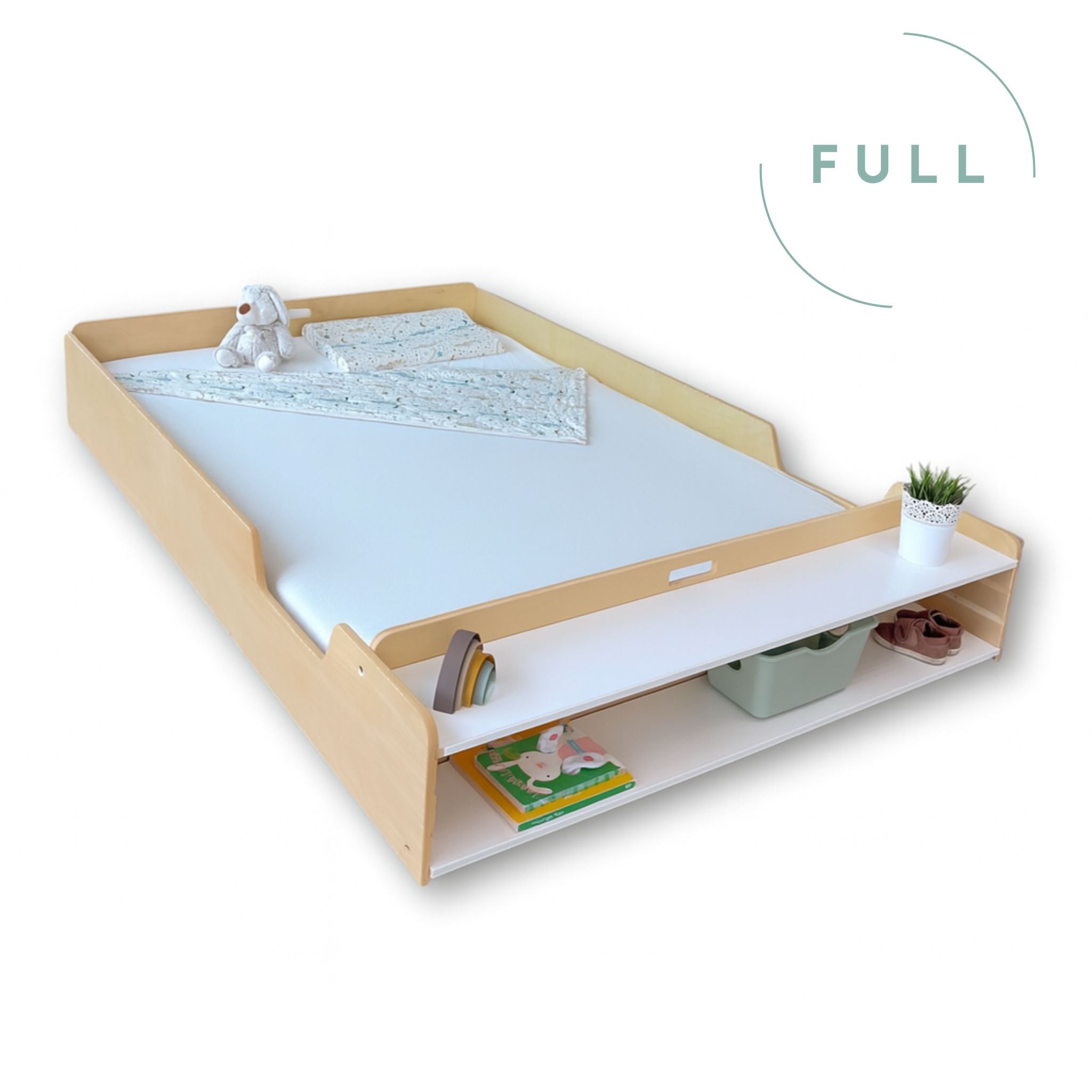 APPLE FULL Montessori Floor Bed with Shelves - Child-Friendly Design by - Shopthatapp.ca