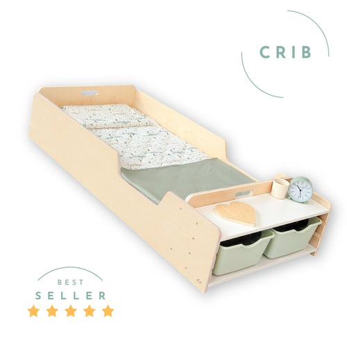 APPLE CRIB - Montessori Floor Bed with Rails & Shelves for Safe Sleep and Easy Access - Shopthatapp.ca