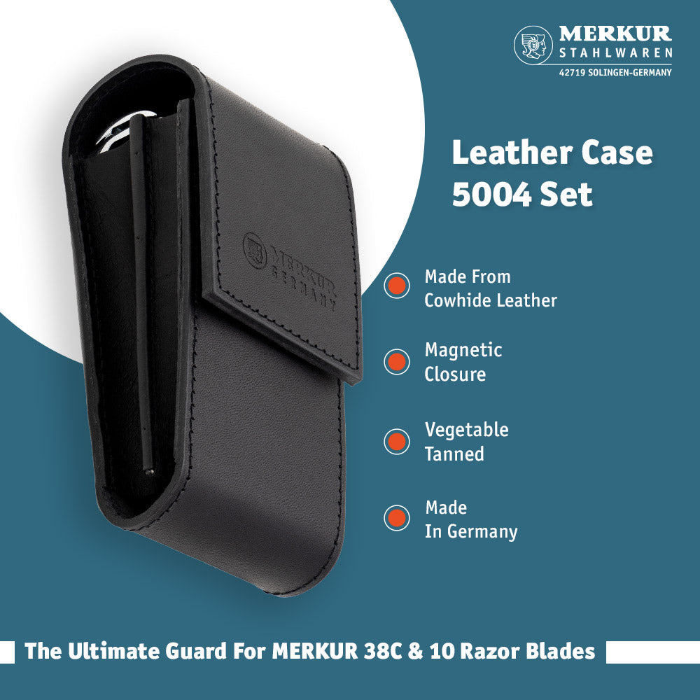 Merkur Leather Case with Blades - Includes 38001 and 10 Blades, Black