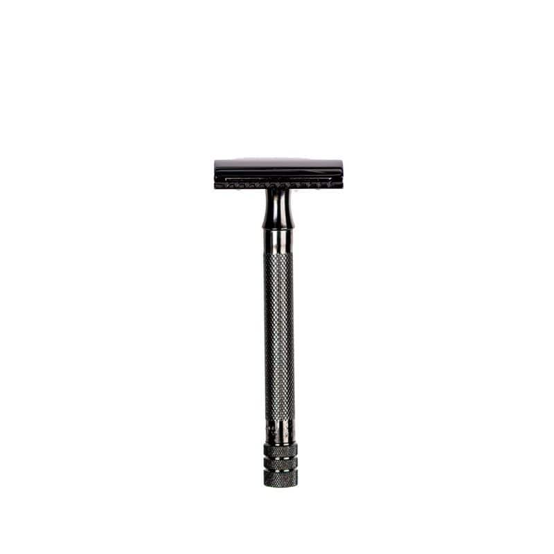 Merkur 23B Safety Razor - 3-Piece DE Razor, Closed Comb, Knurled Long Handle, Black