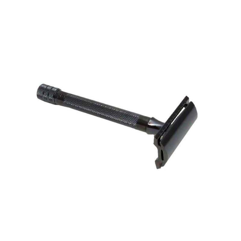Merkur 23B Safety Razor - 3-Piece DE Razor, Closed Comb, Knurled Long Handle, Black