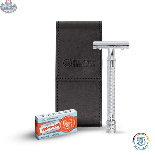 Merkur 23C Safety Razor Set with Black Leather Case and 10 Blades - Shopthatapp.ca