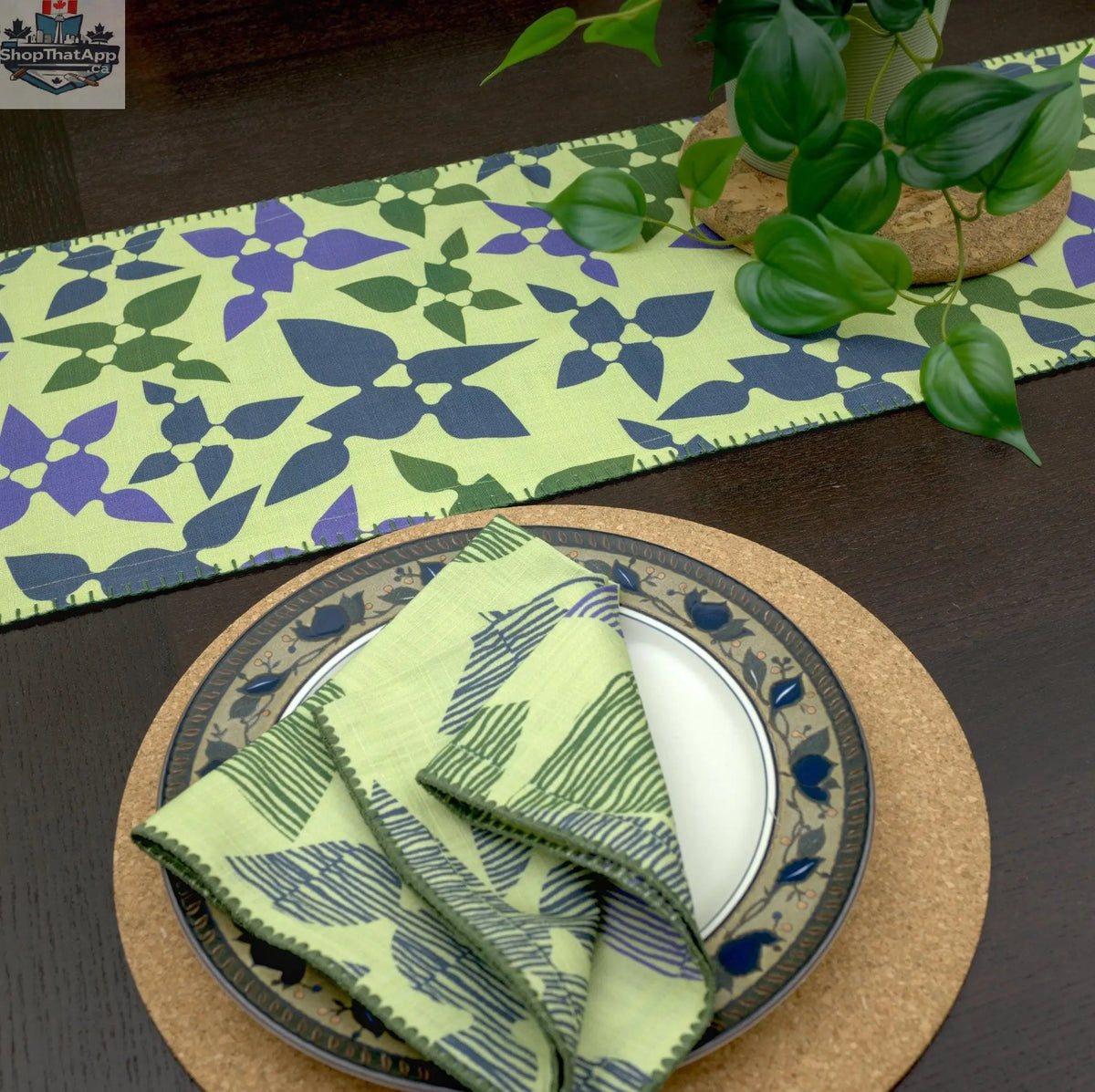 Set of four printed cotton dinner napkins in mint and green from Hem And Tassel, perfect for celebration dinners.