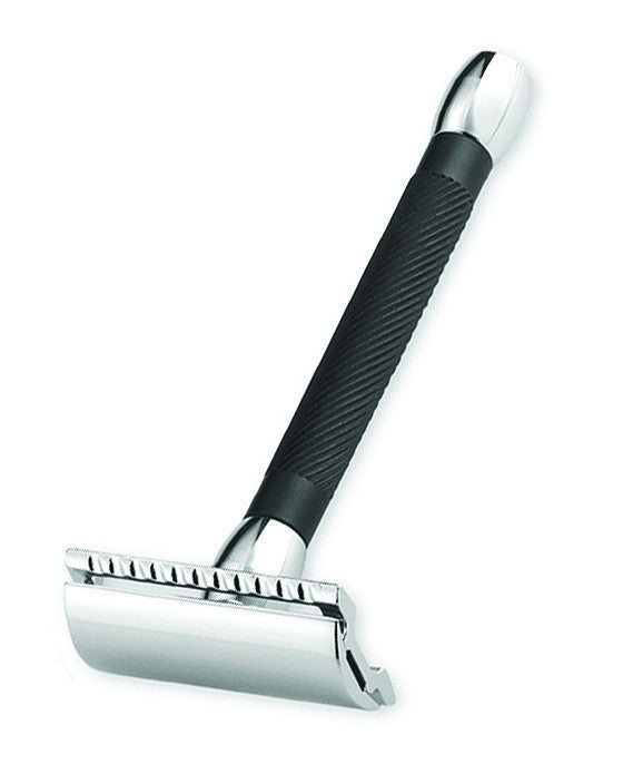 Merkur Travel Safety Razor Set - 20B 3-Piece DE Safety Razor with Closed Comb, Long Handle, in Bright Chrome/Black