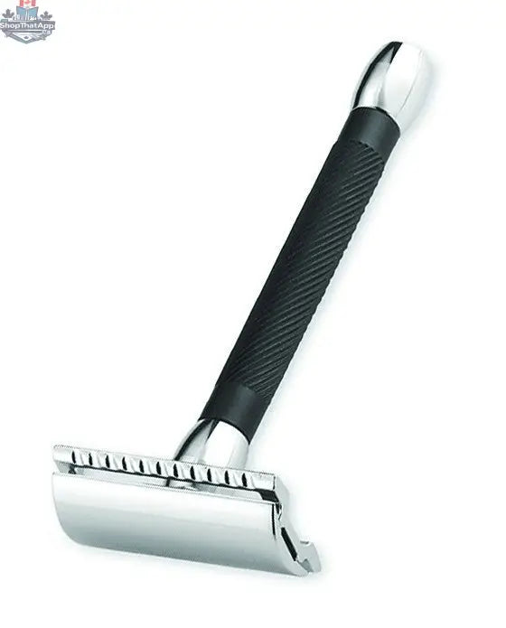Merkur Travel Safety Razor Set - 20B 3-Piece DE Safety Razor with Closed Comb, Long Handle, in Bright Chrome/Black - Shopthatapp.ca
