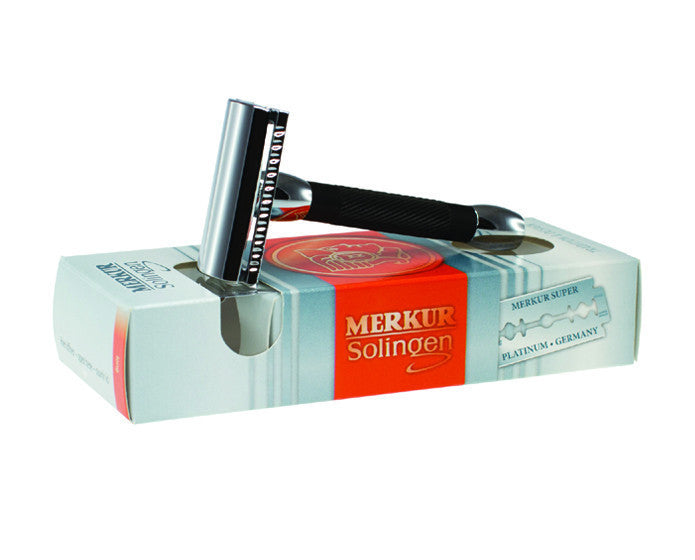 Merkur 30B Safety Razor - 3-Piece DE Closed Comb with Short Handle in Bright Chrome/ Black