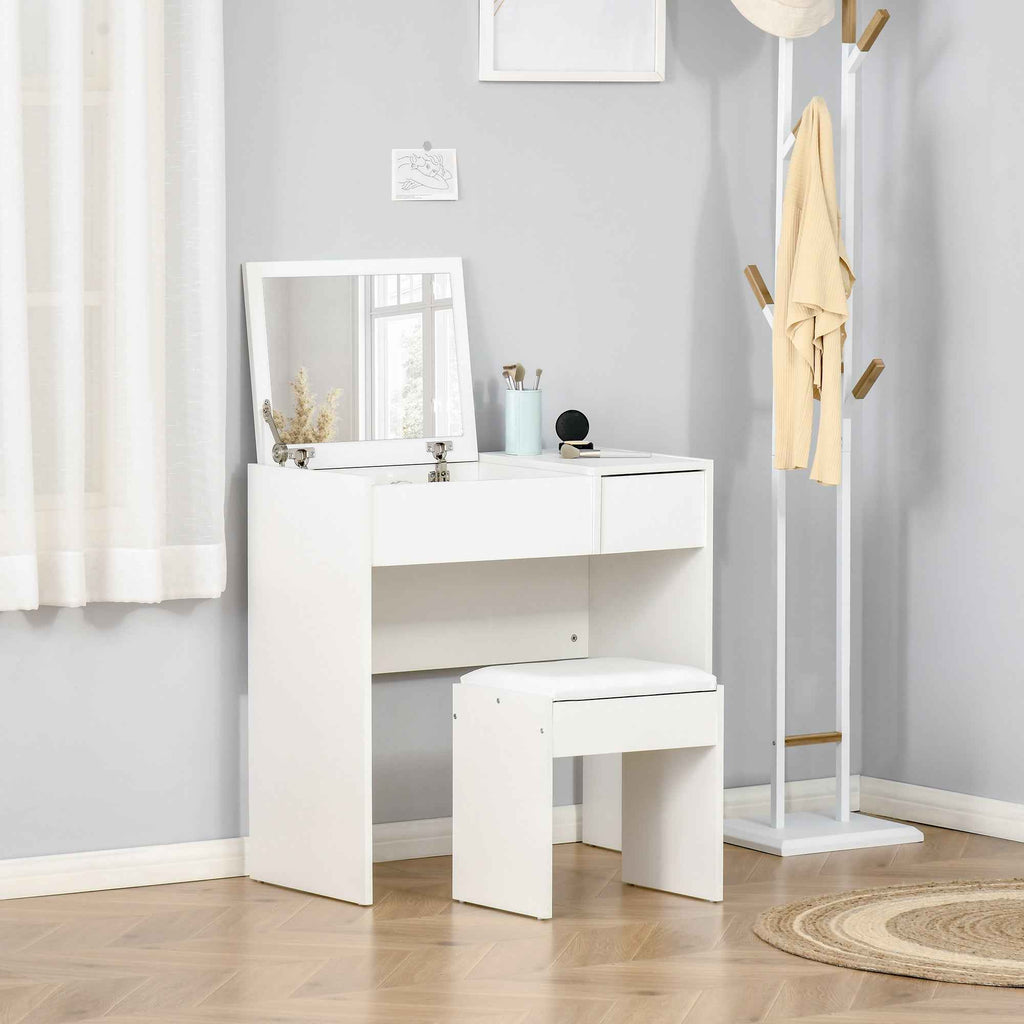 Mia Modern Vanity Set with Flip Top Mirror-White