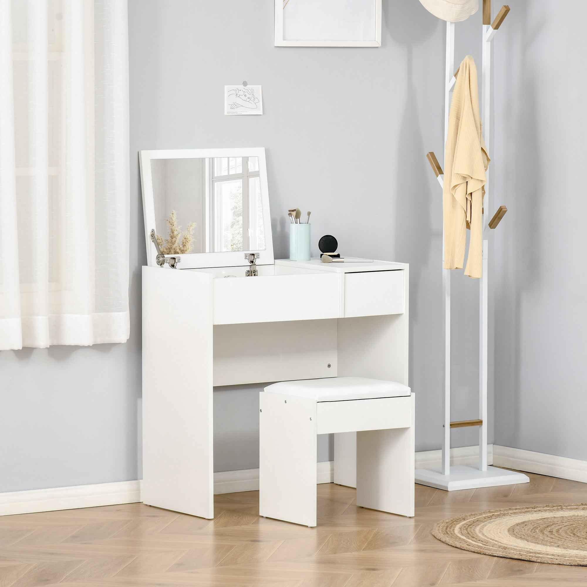 Mia Modern Vanity Set with Flip Top Mirror-White